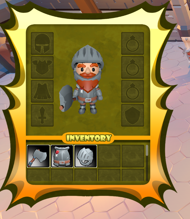 Equipment UI: character display with equipped items